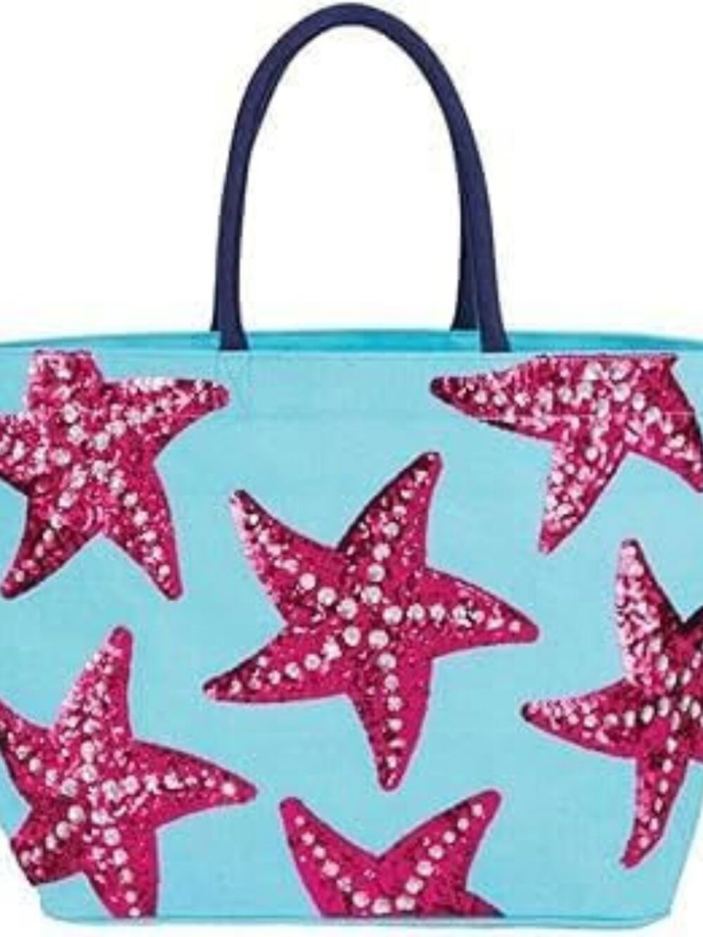 Starfish Sequin Tote Bag, Turq and Pink, with Zipper Pouch